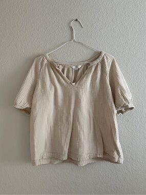 Beige 100% Cotton Gauzy Short Sleeve Blouse size M